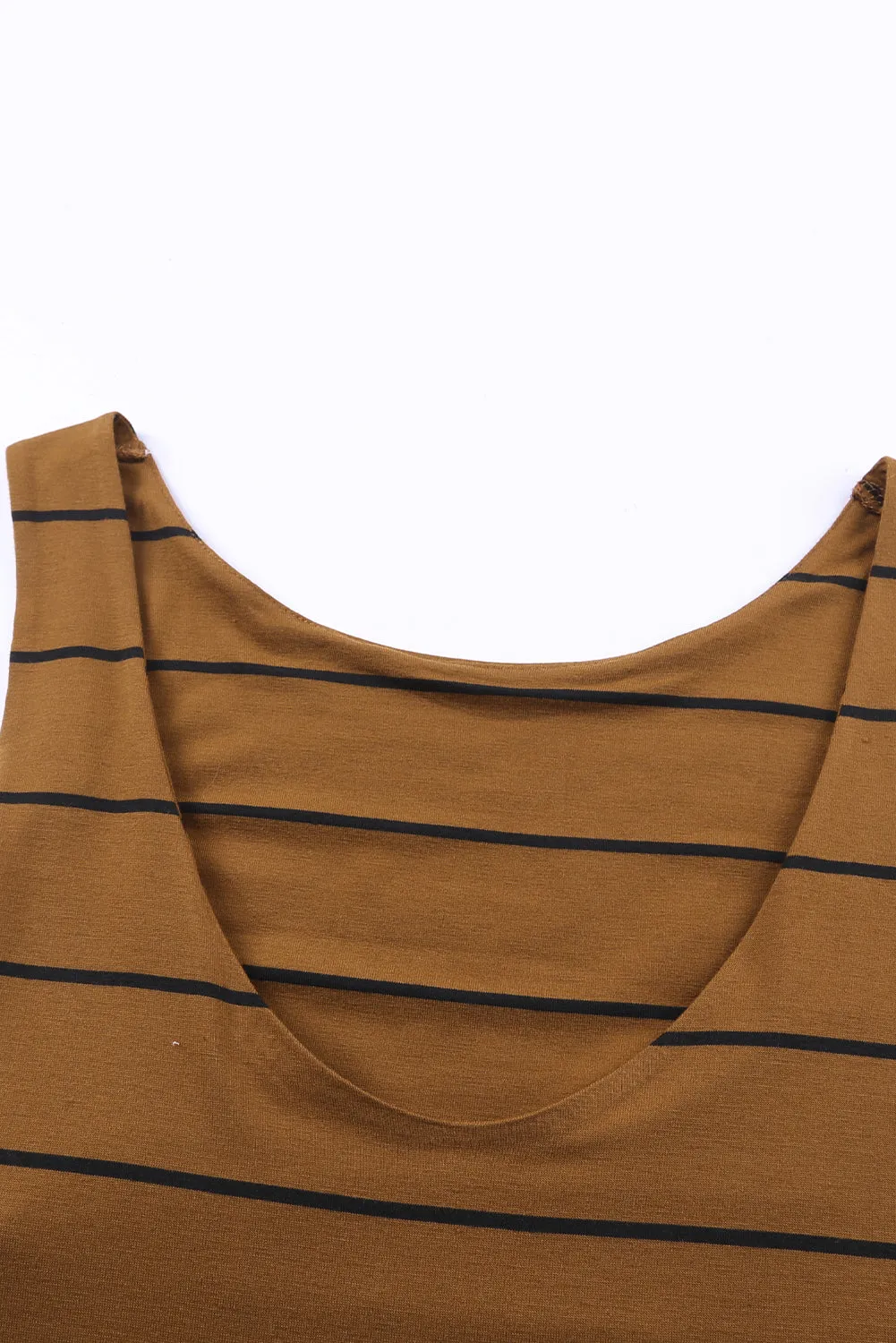 Brown Stripe Print Open Back Sleeveless Maxi Dress with Slits
