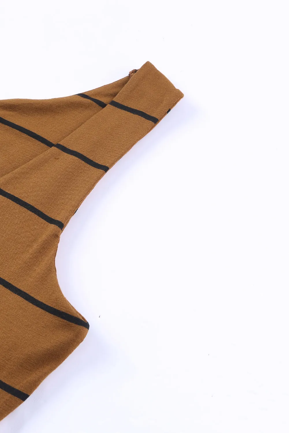 Brown Stripe Print Open Back Sleeveless Maxi Dress with Slits
