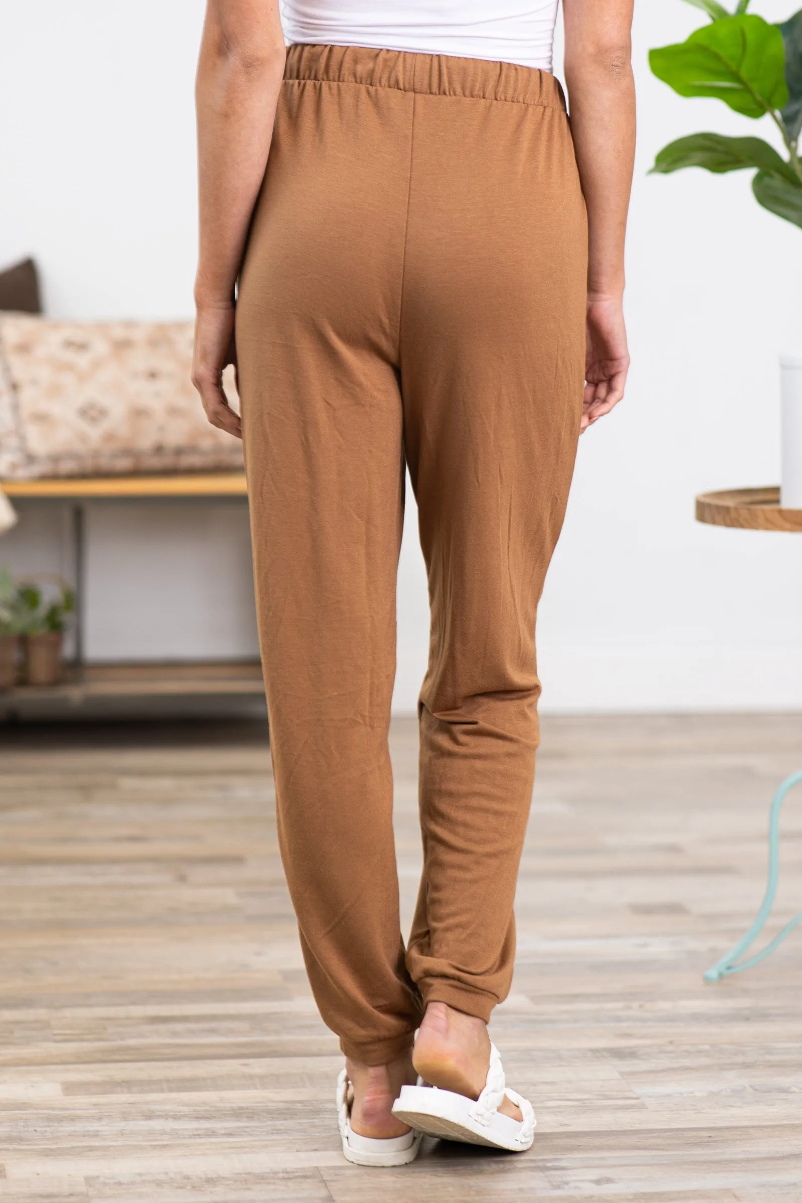 Camel Drawstring Waist Knit Joggers