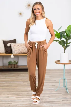 Camel Drawstring Waist Knit Joggers