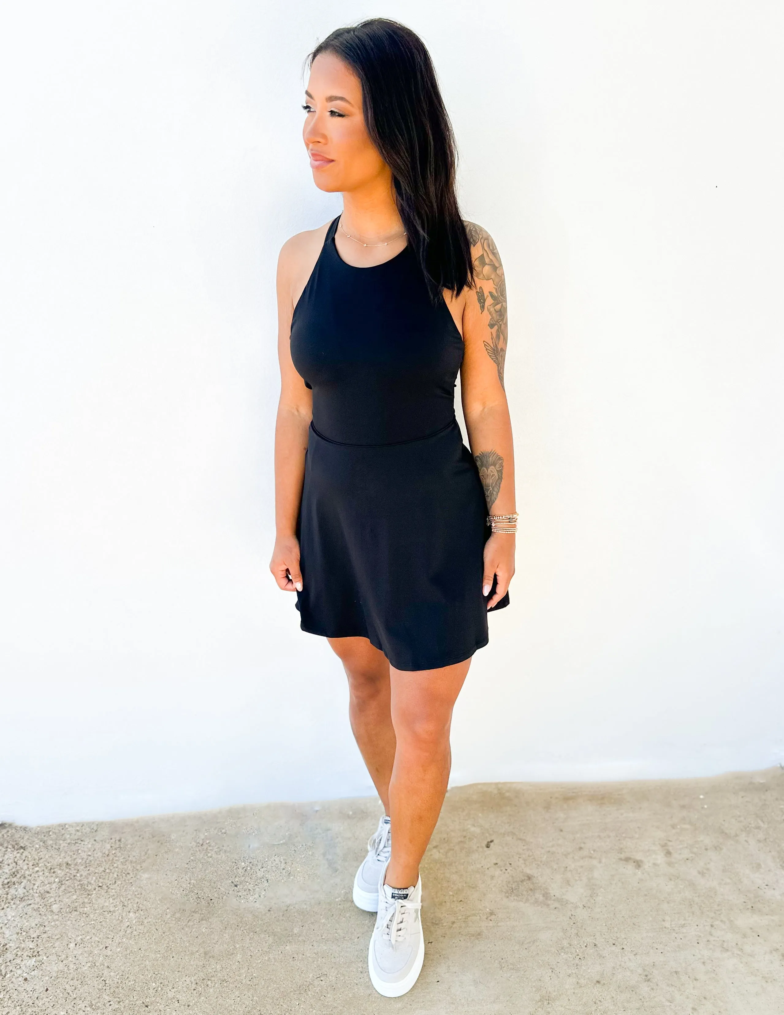 Care Free Halter Neck Crisscross Athletic Dress