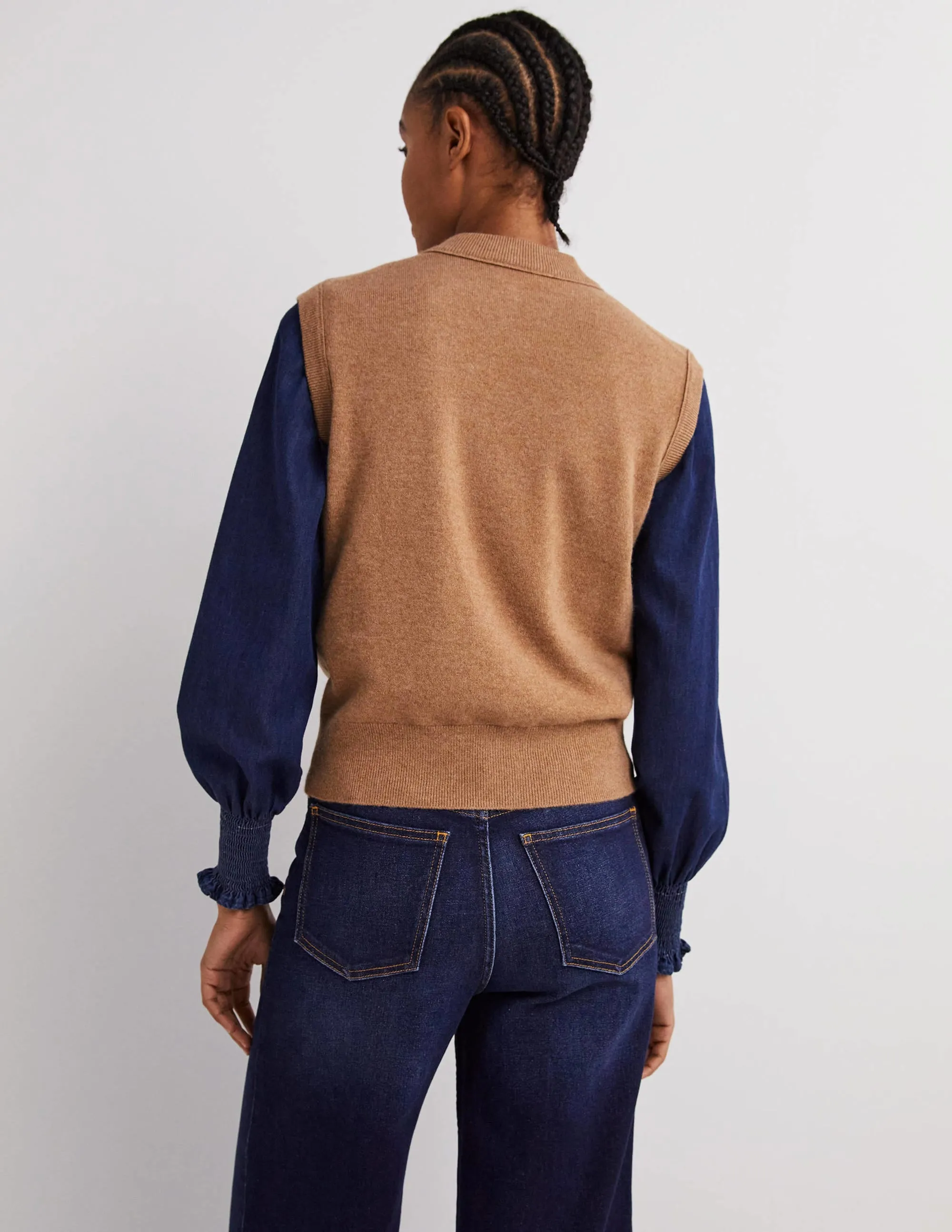 Cashmere Crew Neck Tank-Camel Melange