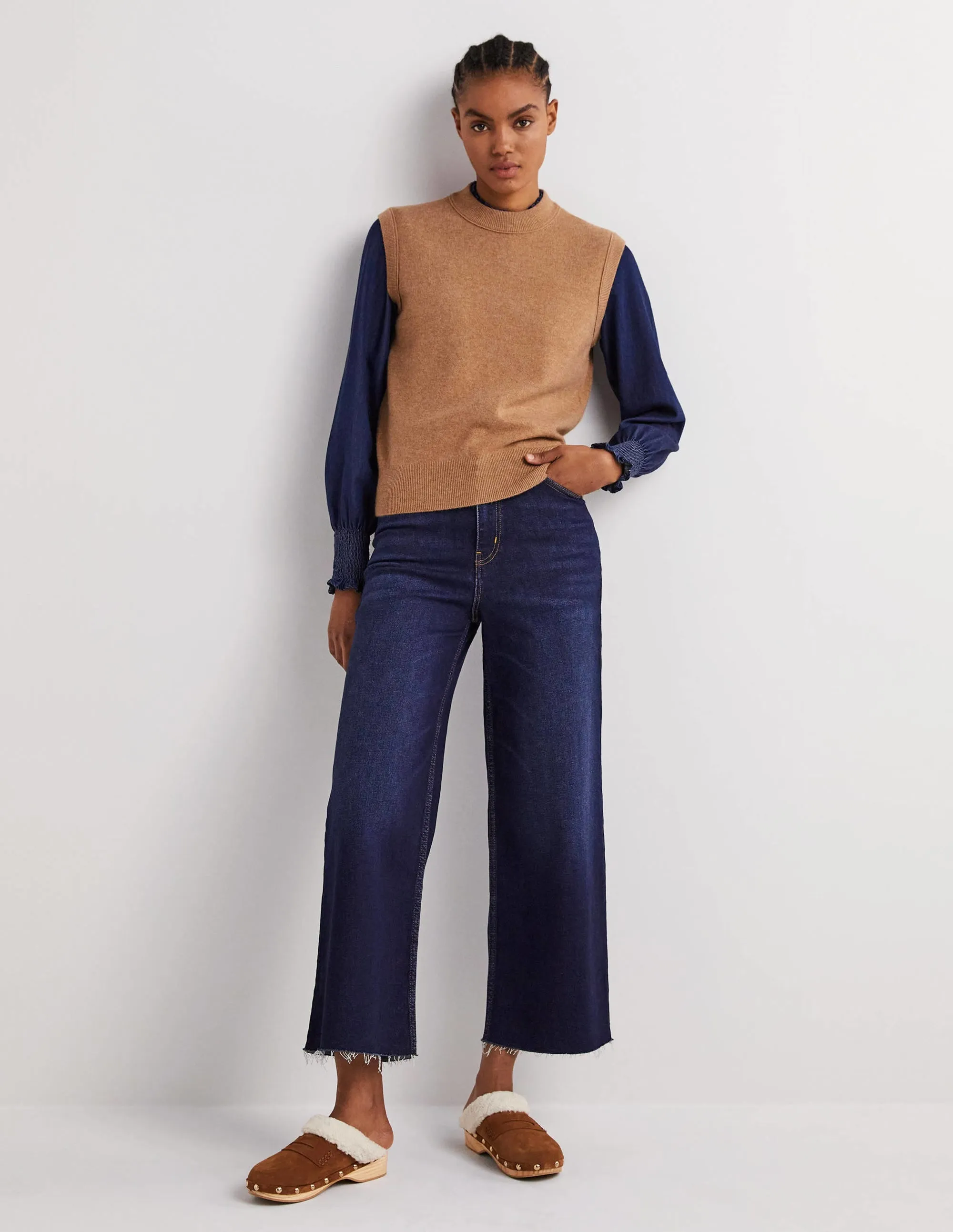 Cashmere Crew Neck Tank-Camel Melange