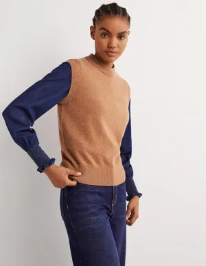 Cashmere Crew Neck Tank-Camel Melange