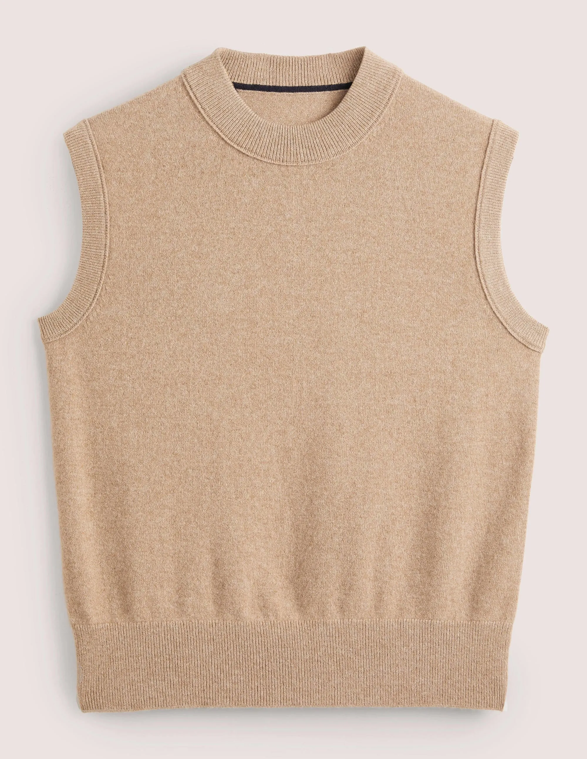 Cashmere Crew Neck Tank-Camel Melange