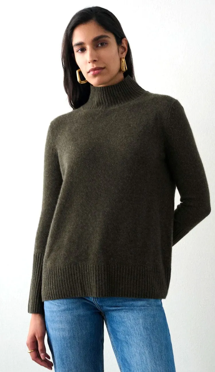 Cashmere Easy Standneck Sweater - Thyme