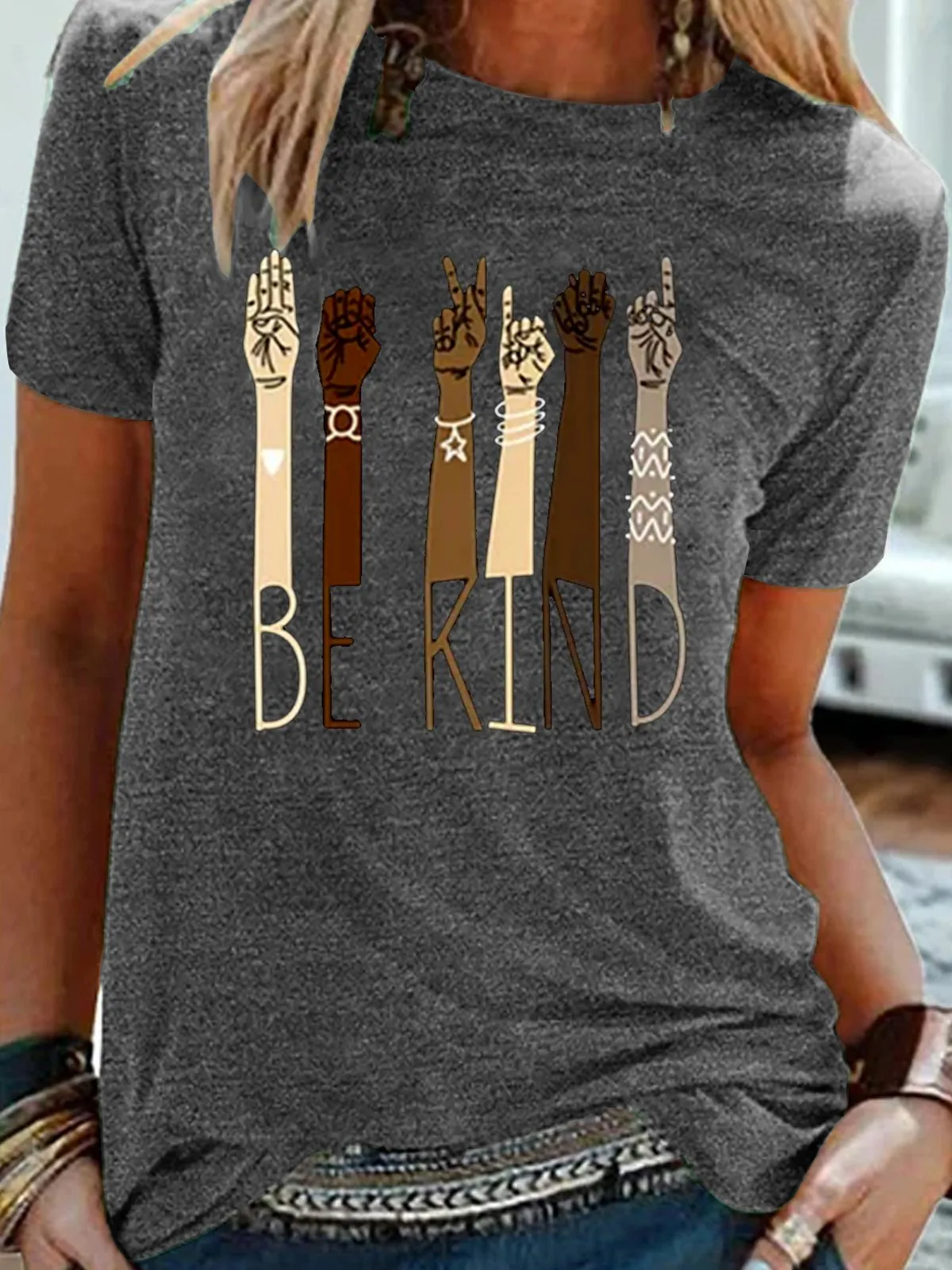 Casual Shift Crew Neck Cartoon Shirts & Tops