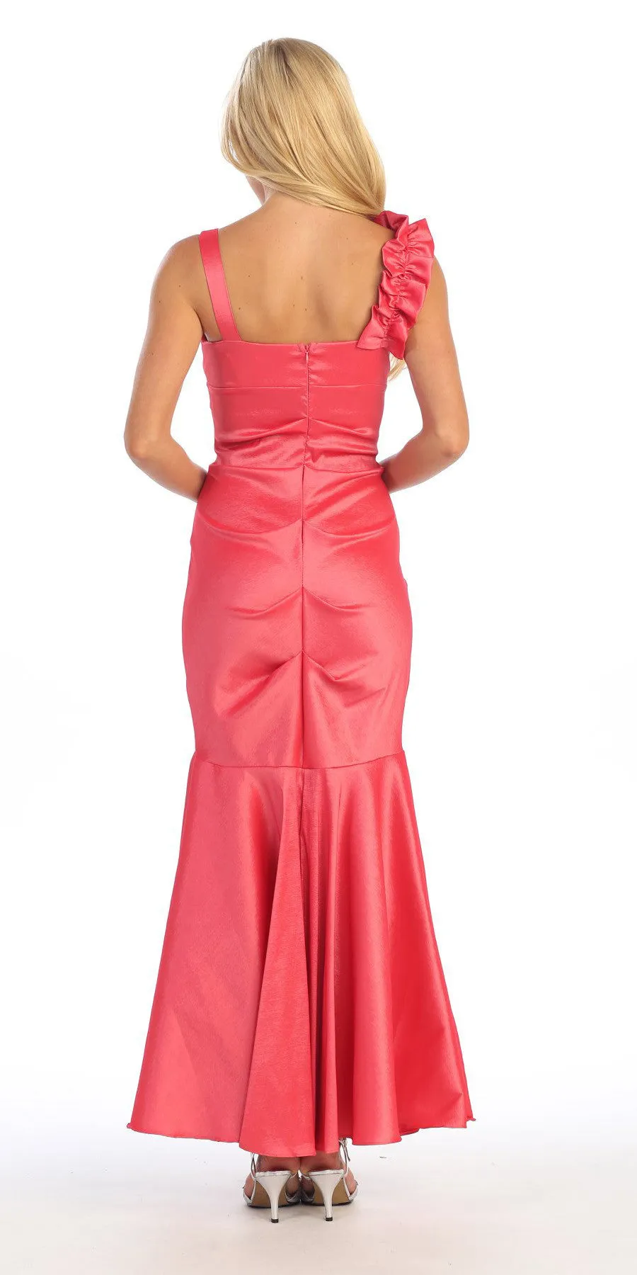 Celavie 2207L Mermaid Dress Long Satin Flower Strap Flaired Skirt