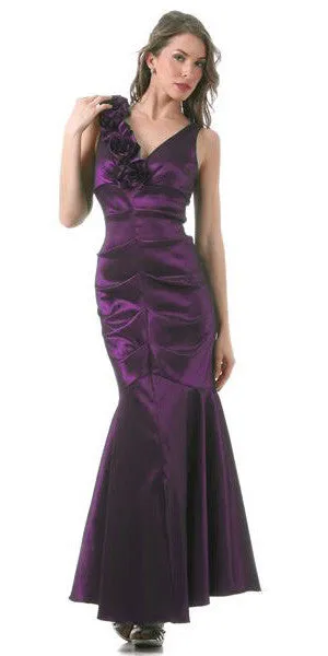 Celavie 2207L Mermaid Dress Long Satin Flower Strap Flaired Skirt