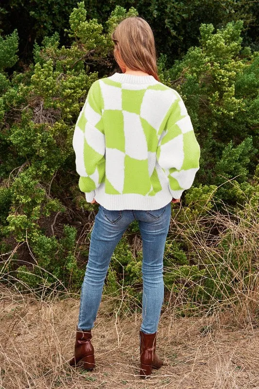 Checker Pullover Knit Sweater Top