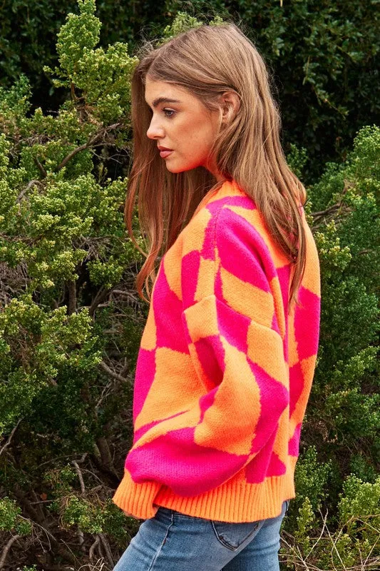 Checker Pullover Knit Sweater Top