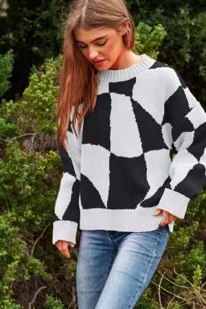 Checker Pullover Knit Sweater Top