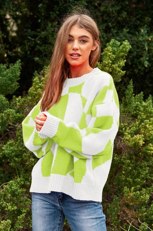 Checker Pullover Knit Sweater Top