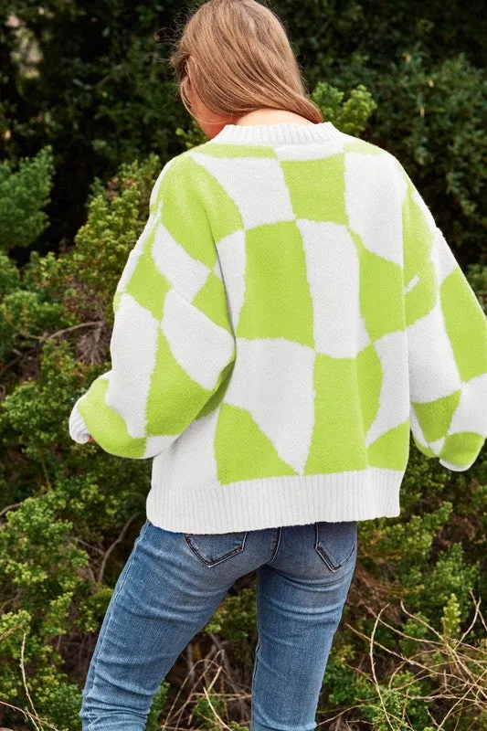 Checker Pullover Knit Sweater Top