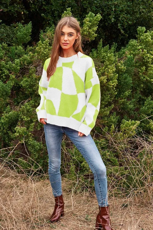 Checker Pullover Knit Sweater Top