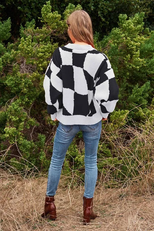 Checker Pullover Knit Sweater Top