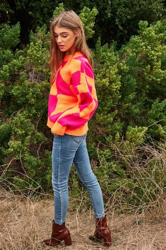 Checker Pullover Knit Sweater Top