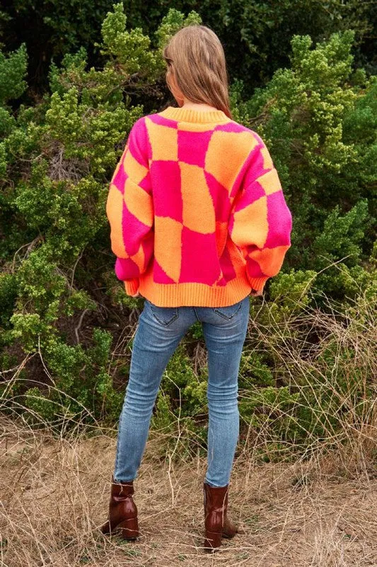 Checker Pullover Knit Sweater Top