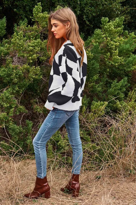 Checker Pullover Knit Sweater Top