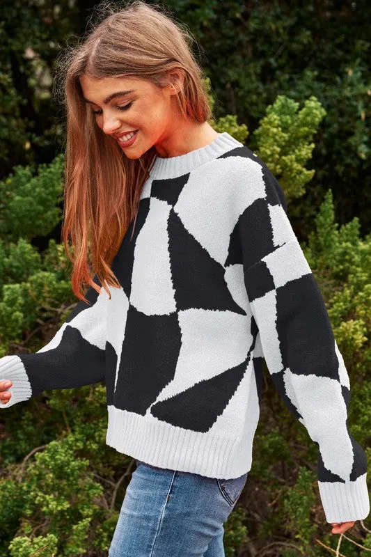Checker Pullover Knit Sweater Top