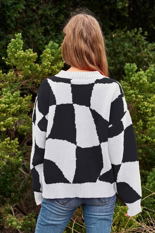 Checker Pullover Knit Sweater Top