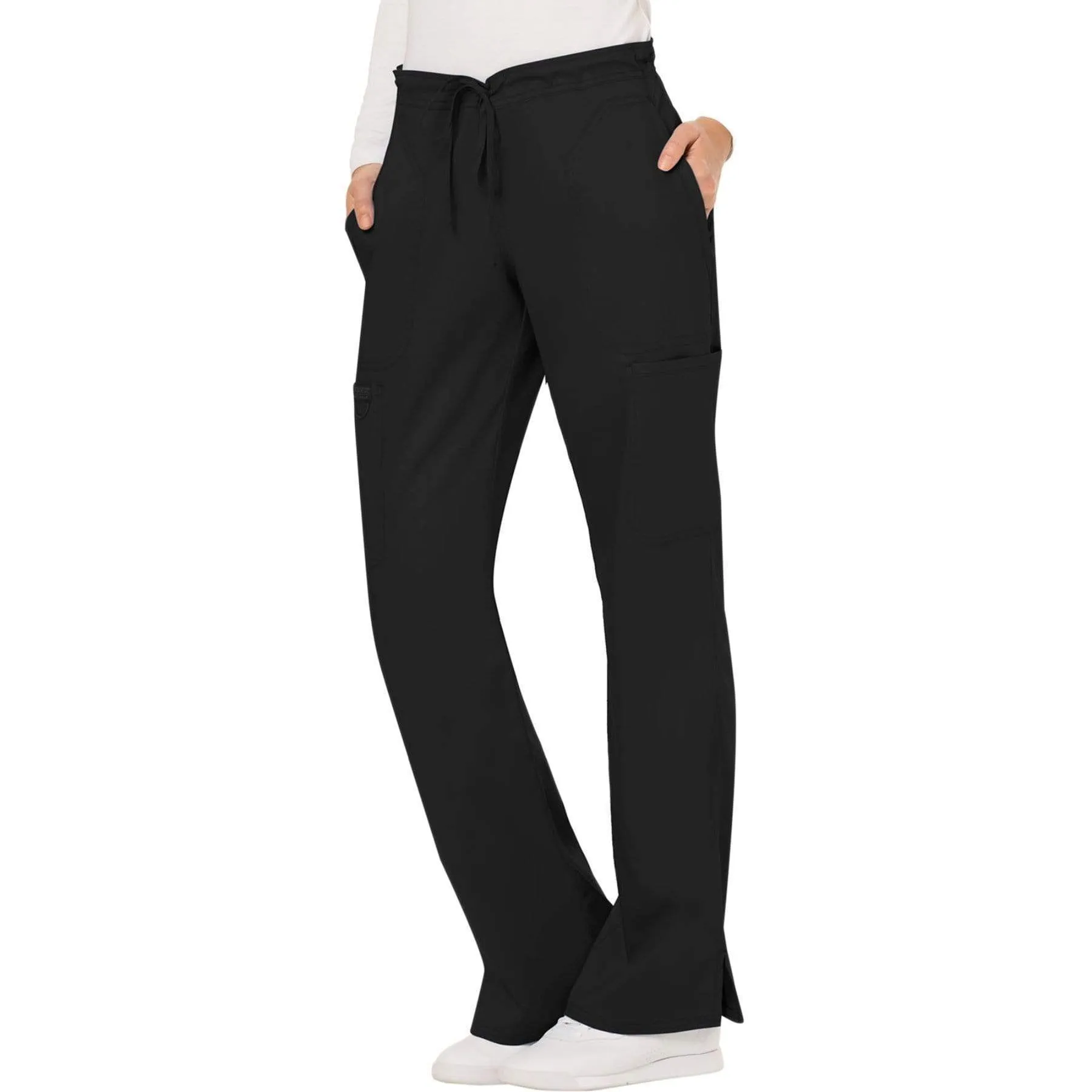 Cherokee Revolution WW120 Scrubs Pants Womens Mid Rise Flare Drawstring Black