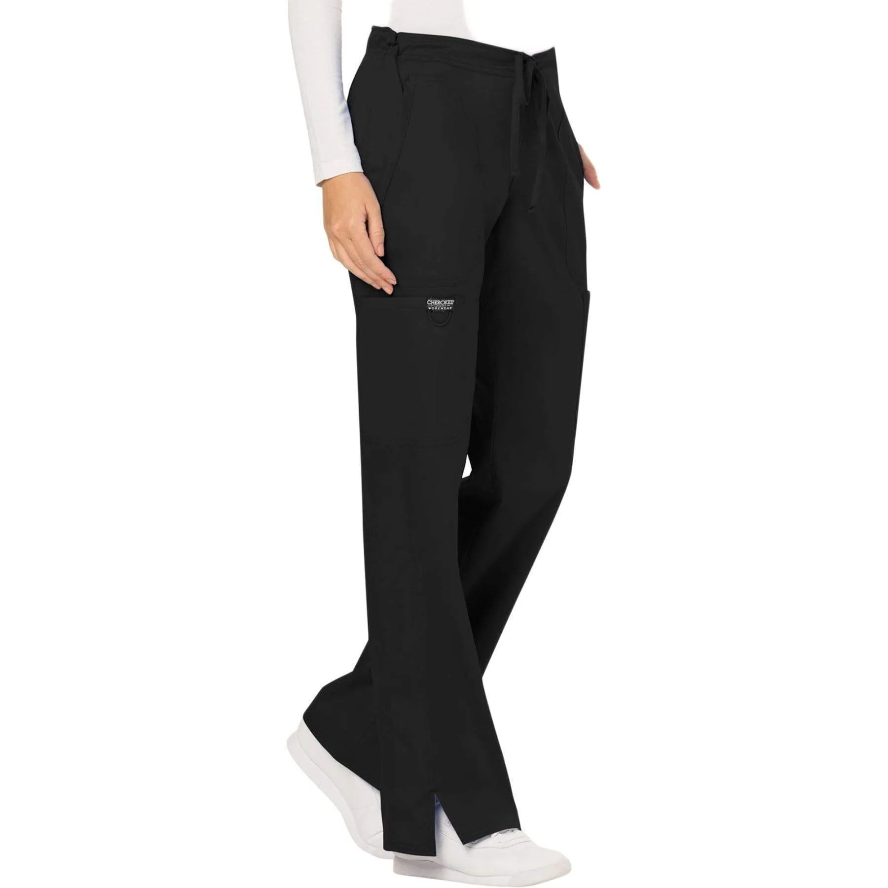 Cherokee Revolution WW120 Scrubs Pants Womens Mid Rise Flare Drawstring Black