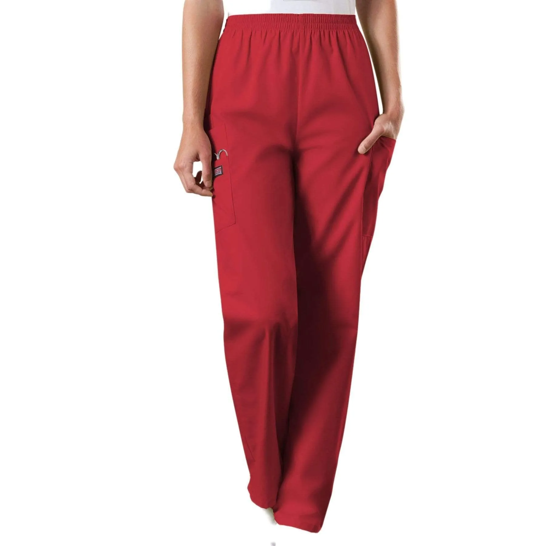 Cherokee Workwear 4200 Scrubs Pants Womens Natural Rise Tapered Pull-On Cargo Red
