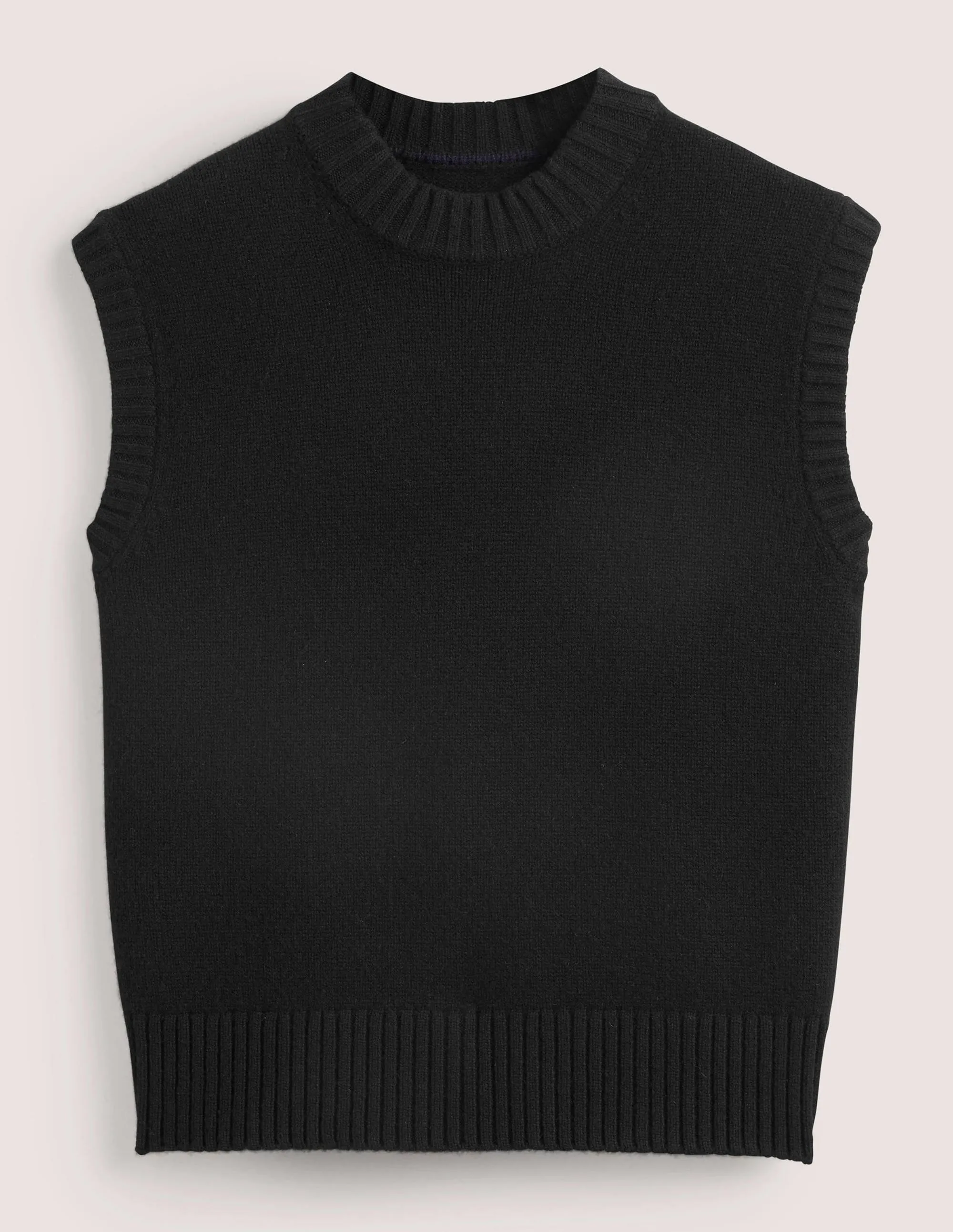 Chunky Cashmere Crew Neck Tank-Black