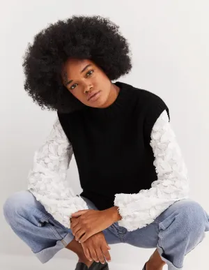 Chunky Cashmere Crew Neck Tank-Black
