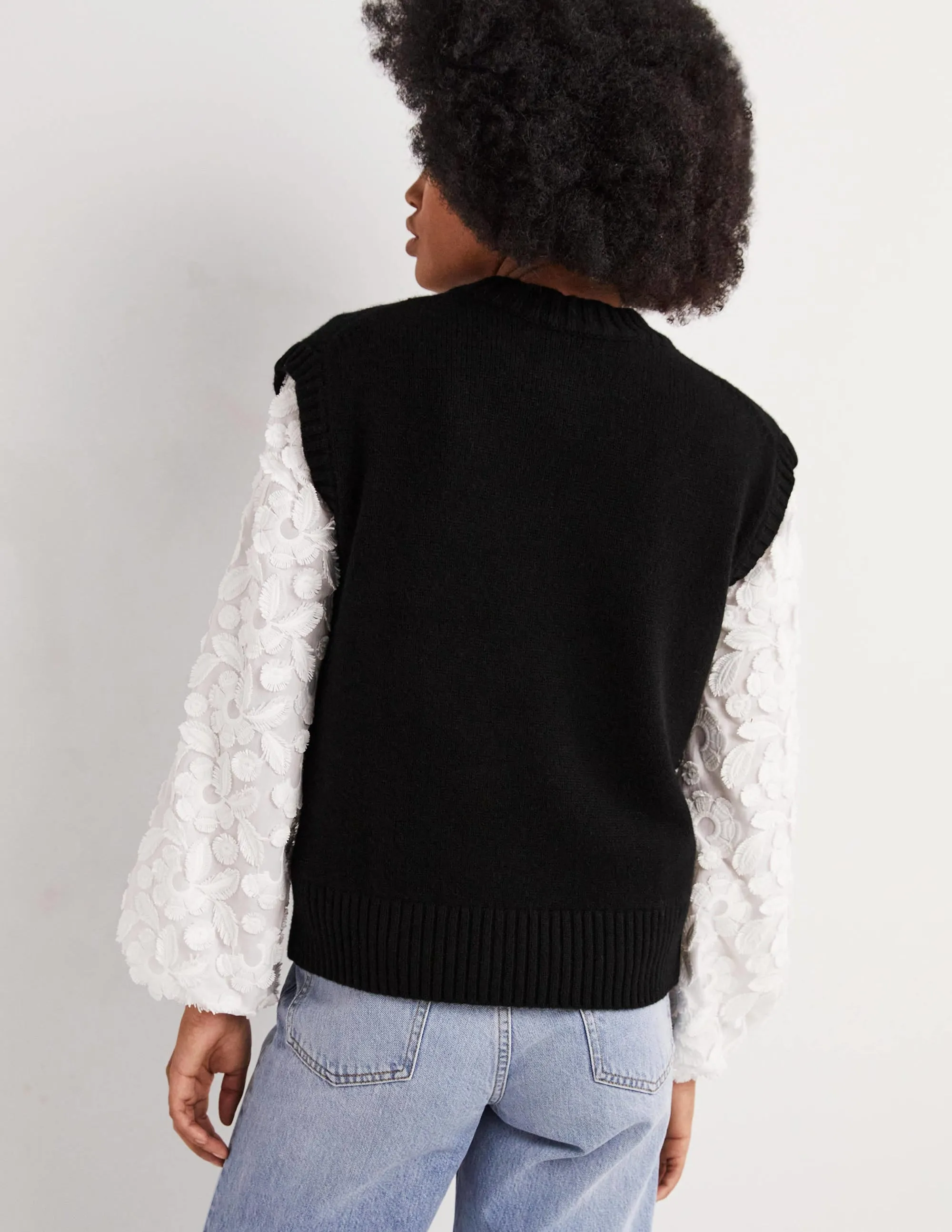 Chunky Cashmere Crew Neck Tank-Black