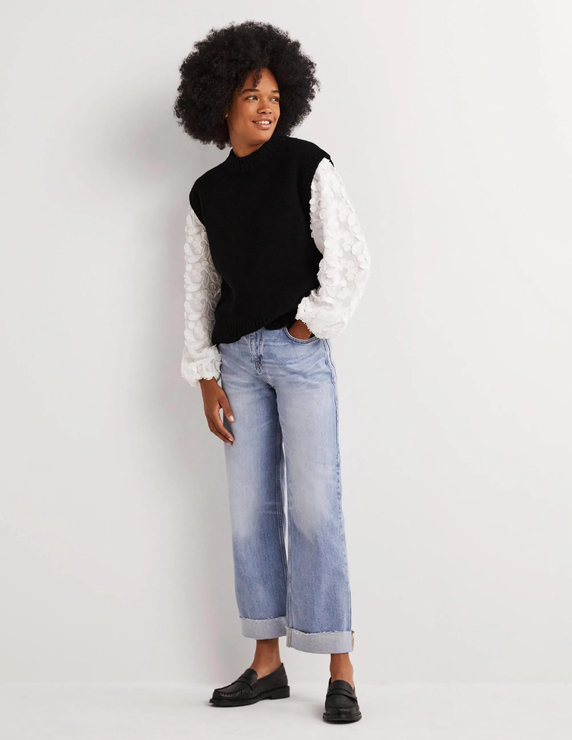 Chunky Cashmere Crew Neck Tank-Black