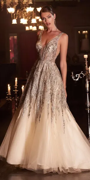 Cinderella Divine C135 Long Beaded Shimmer Ball Gown