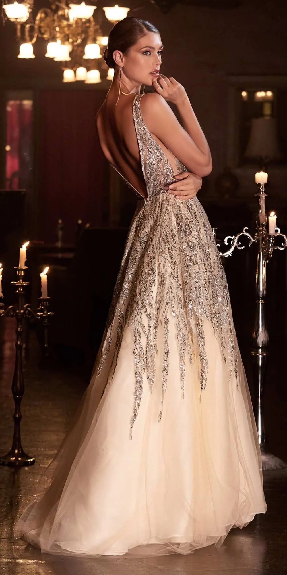 Cinderella Divine C135 Long Beaded Shimmer Ball Gown