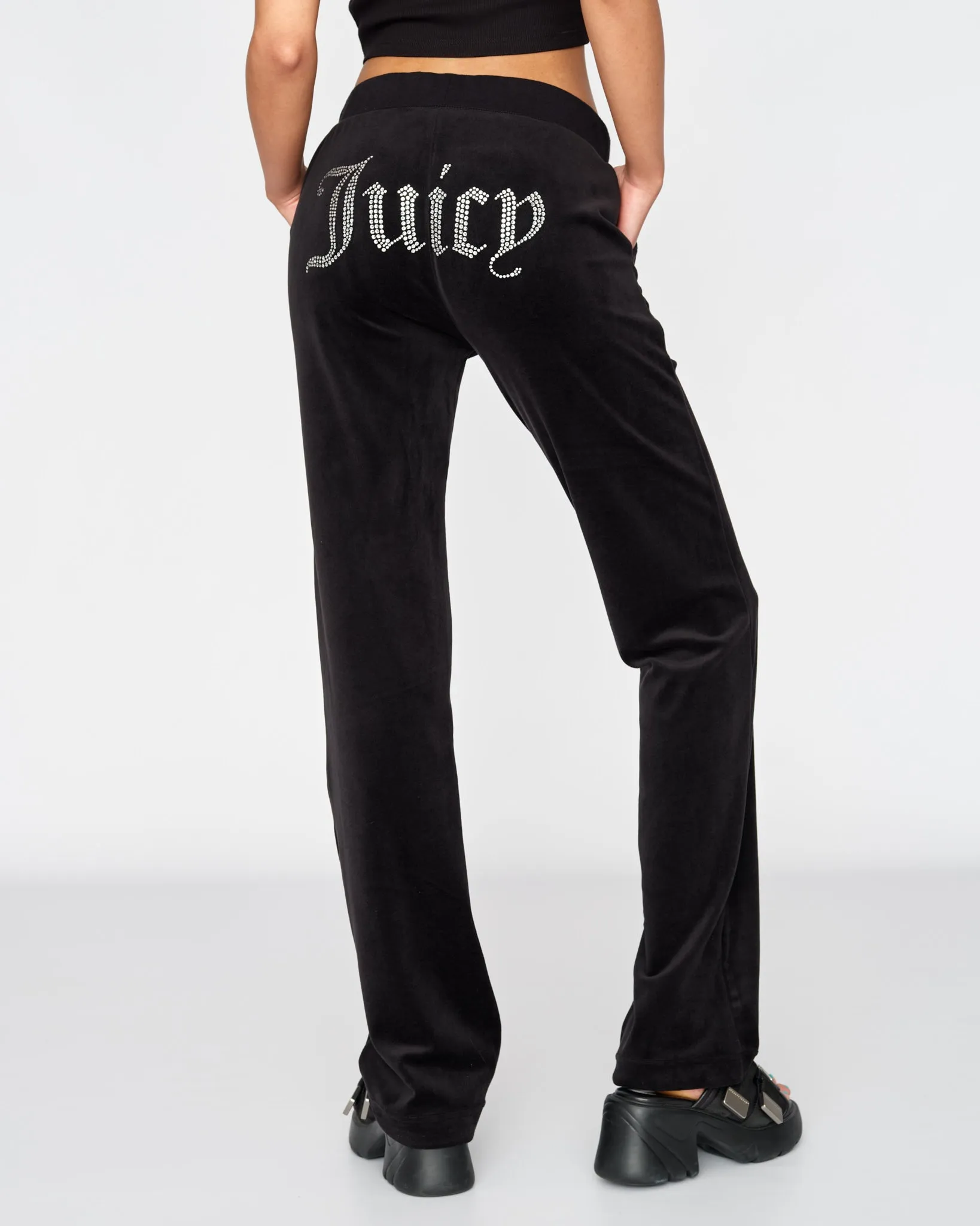 Classic Velour Del Ray Diamante Diamante Pant Black