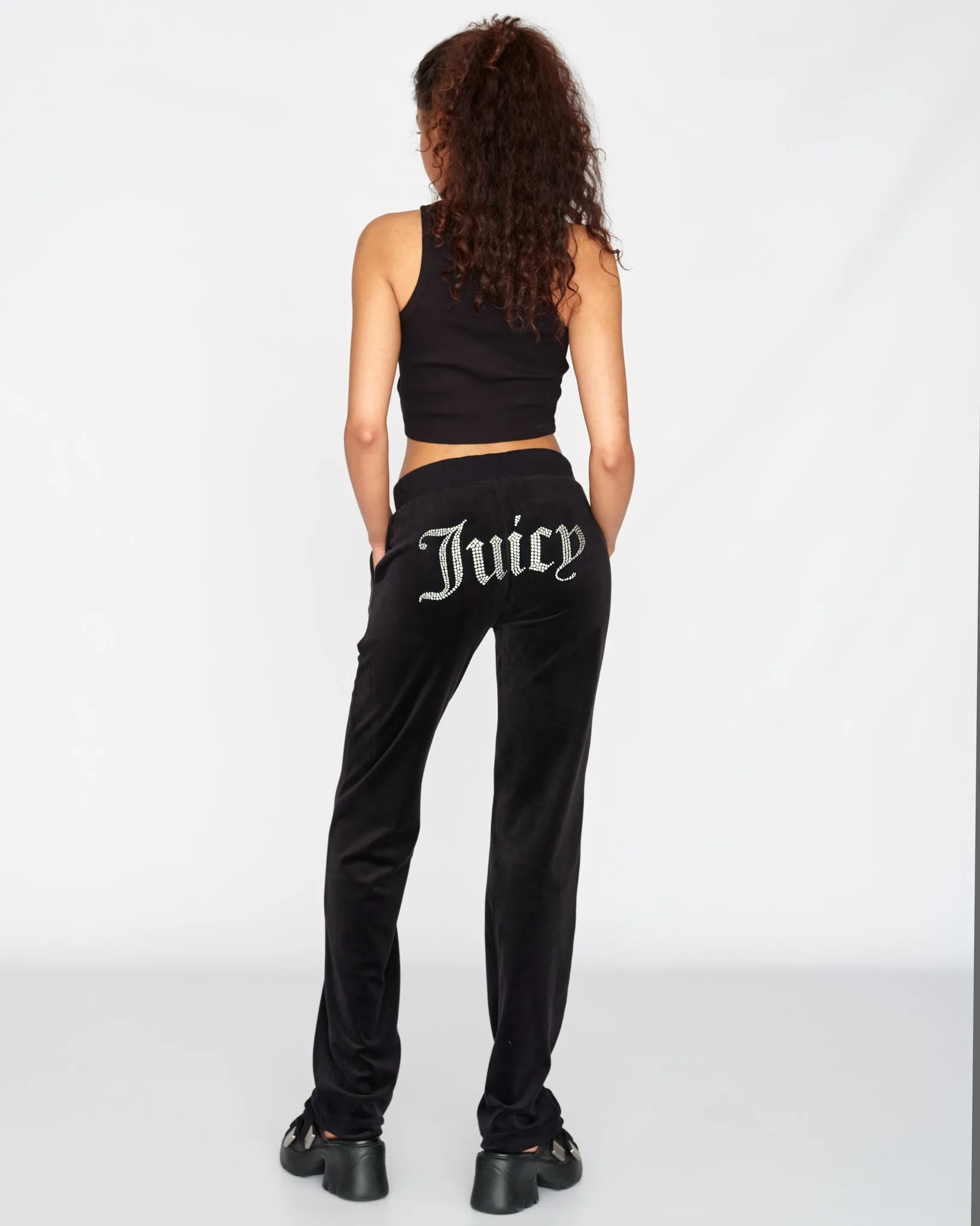 Classic Velour Del Ray Diamante Diamante Pant Black