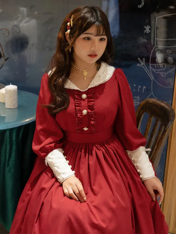 Classical Lolita Dress Polyester Ruffles Lolita Dresses Long Sleeves Classic Baby Blue