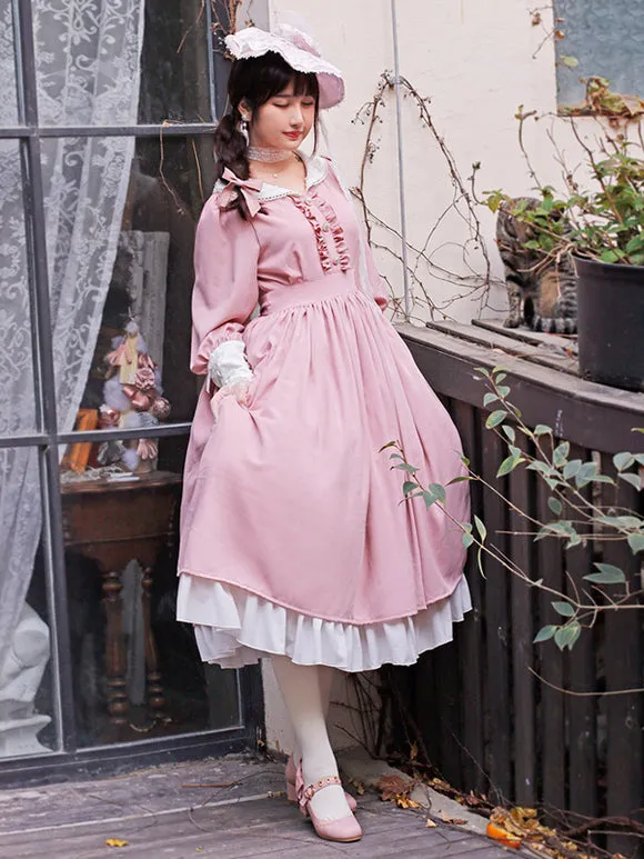 Classical Lolita Dress Polyester Ruffles Lolita Dresses Long Sleeves Classic Baby Blue
