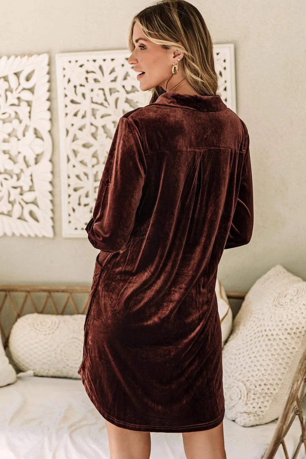 Collared V-Neck Shift Dress with Pockets