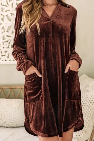 Collared V-Neck Shift Dress with Pockets