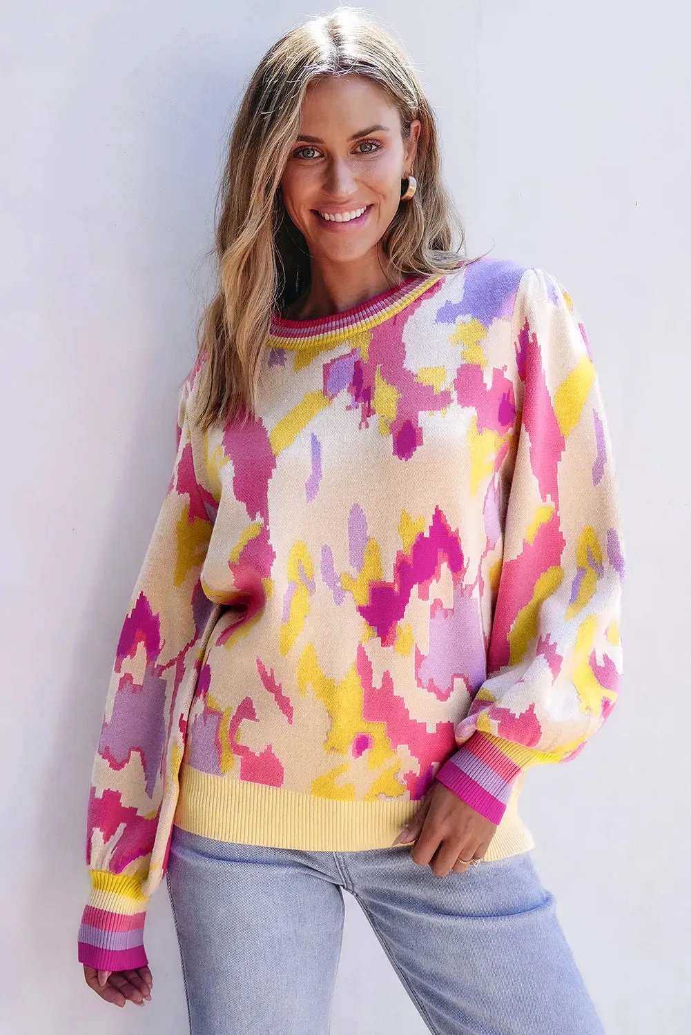 Collins Contrast Round Neck Long Sleeve Sweater