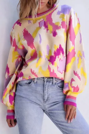Collins Contrast Round Neck Long Sleeve Sweater