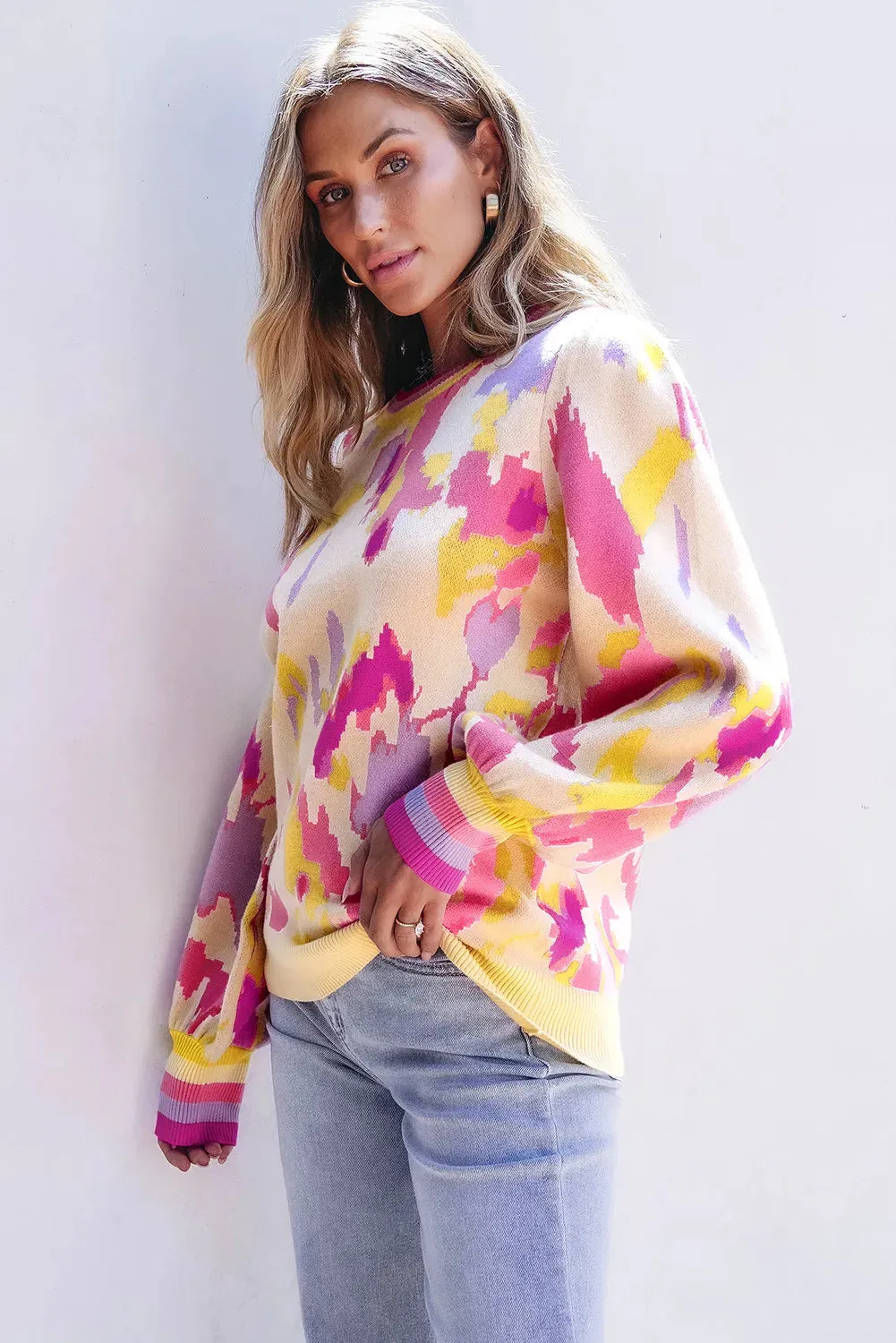 Collins Contrast Round Neck Long Sleeve Sweater