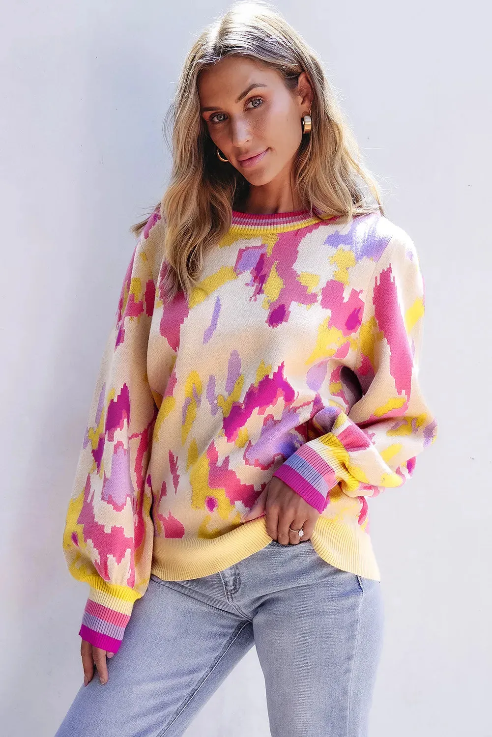 Collins Contrast Round Neck Long Sleeve Sweater