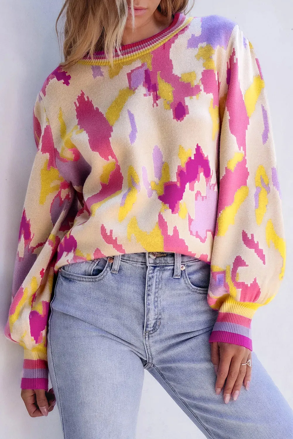 Collins Contrast Round Neck Long Sleeve Sweater