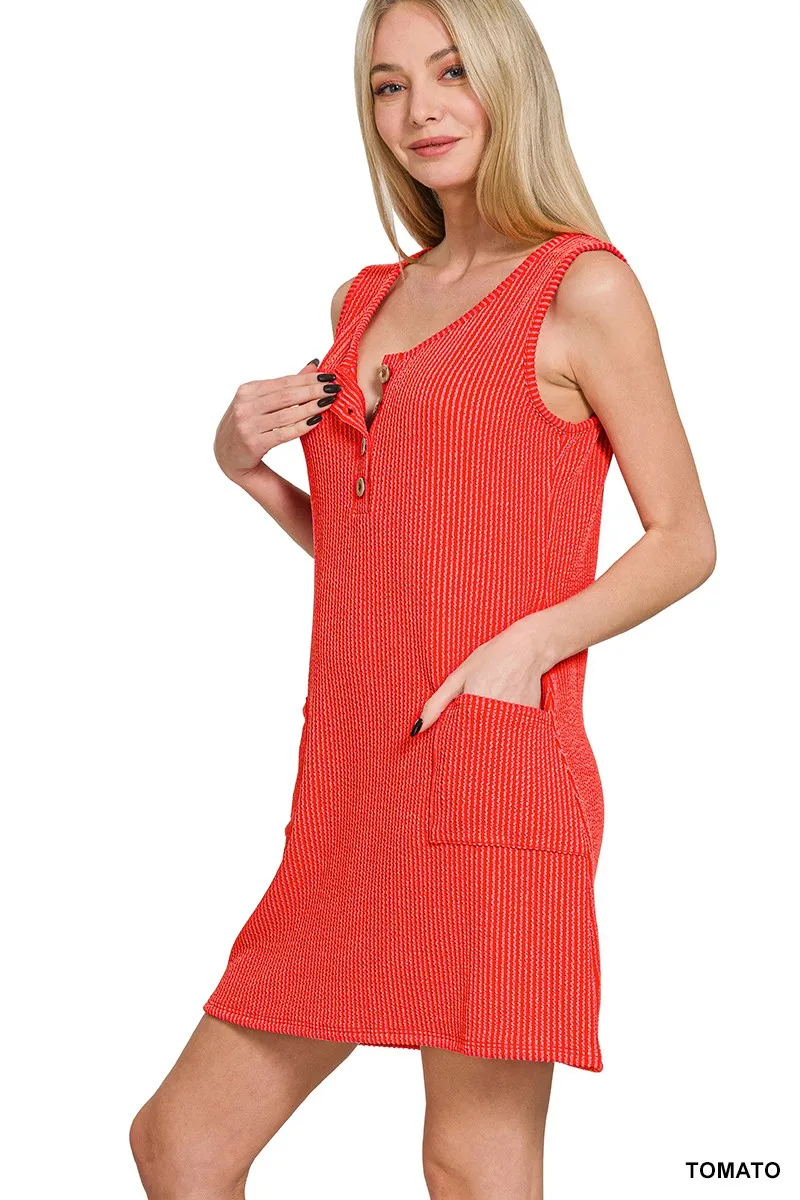 CORDED RIB SLEEVELESS TANK MINI DRESS W/