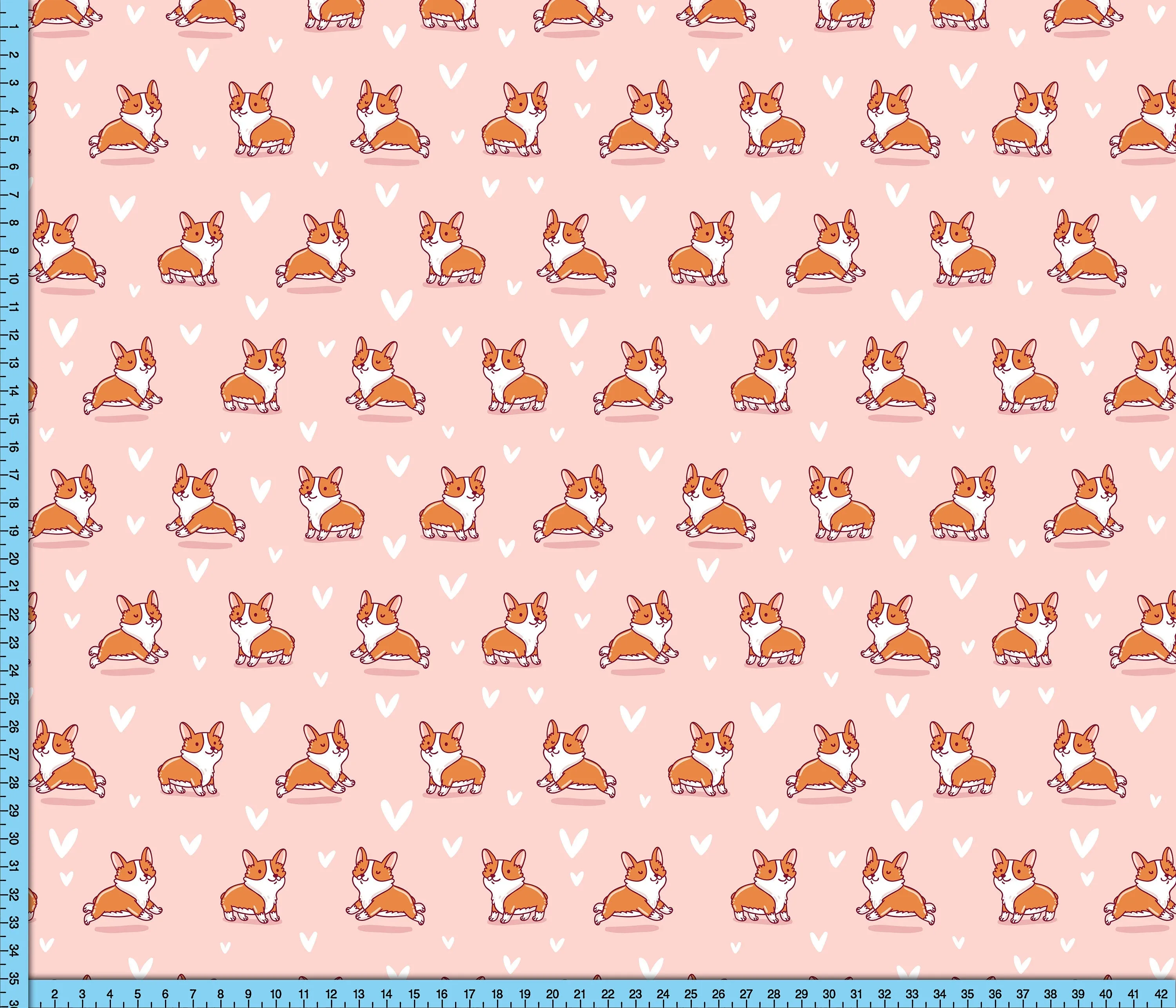 Corgi Dog Fabric By The Yard, Pink background design Custom Printed on the fabric of your choice
