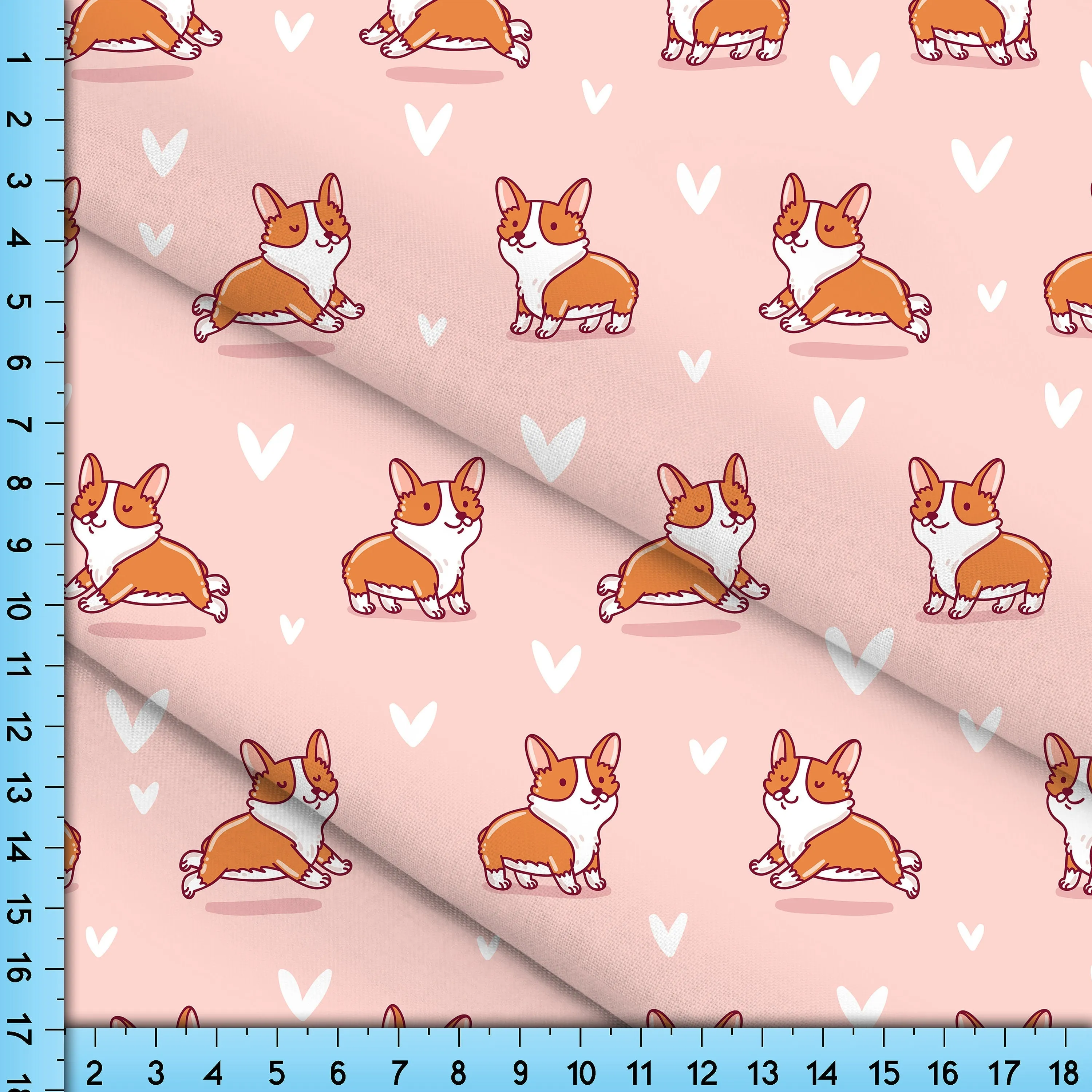 Corgi Dog Fabric By The Yard, Pink background design Custom Printed on the fabric of your choice