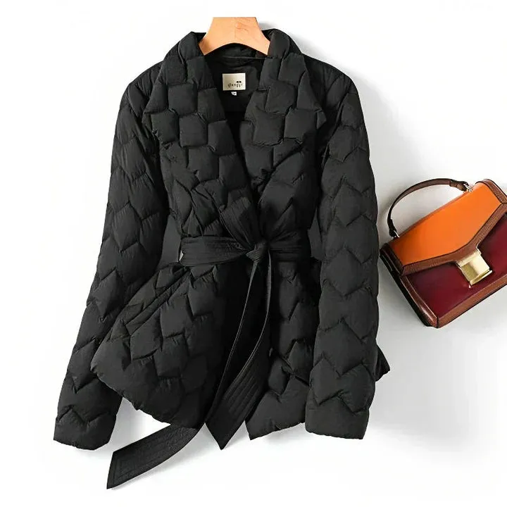 Couture puffer jacket with a misty effect