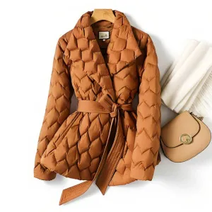 Couture puffer jacket with a misty effect